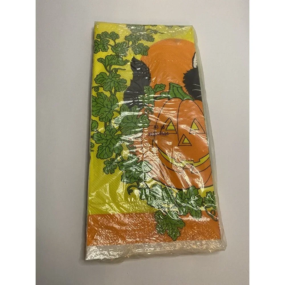 Vintage Halloween Black Kitty Cat Party Table Cover New Old Stock Gibson Usa‎